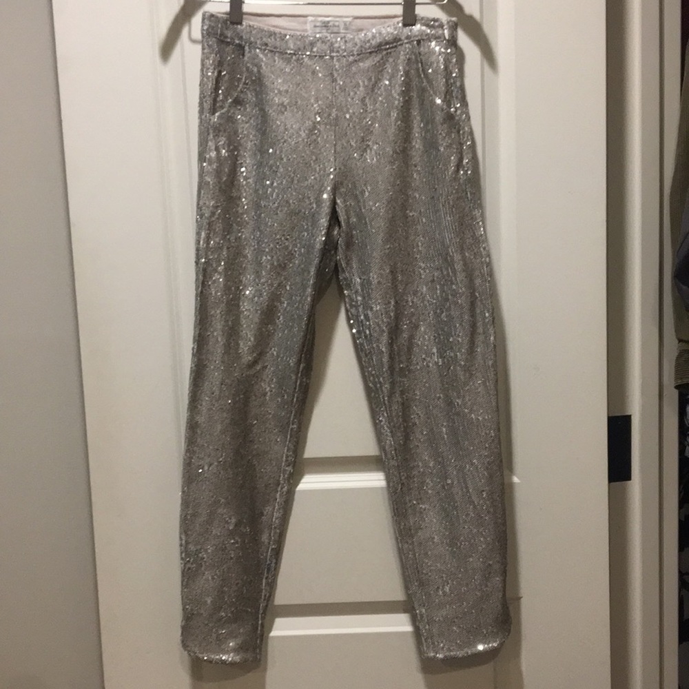 Abercrombie & Fitch Sequin Pants side zipper/ hem with slit & scooped size XS